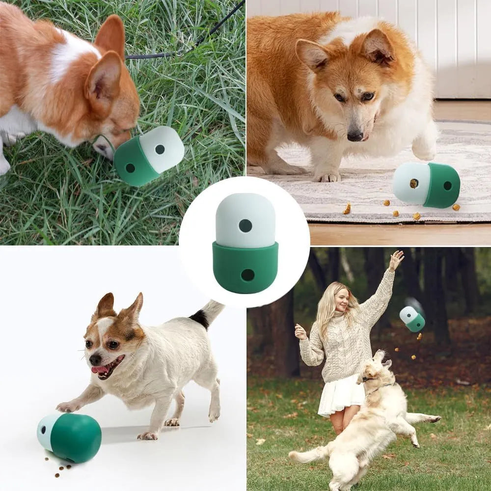 Food grade silicone dog treat puzzle toy in yellow and green, measuring 8cm by 11cm