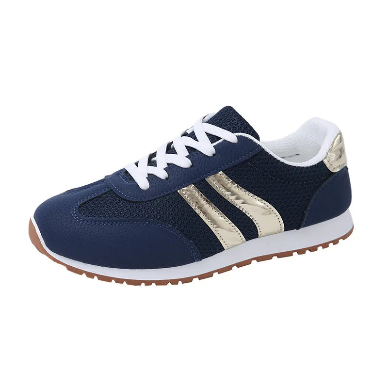 Blue women's casual sports shoes with cross shoulder straps and a round toe.