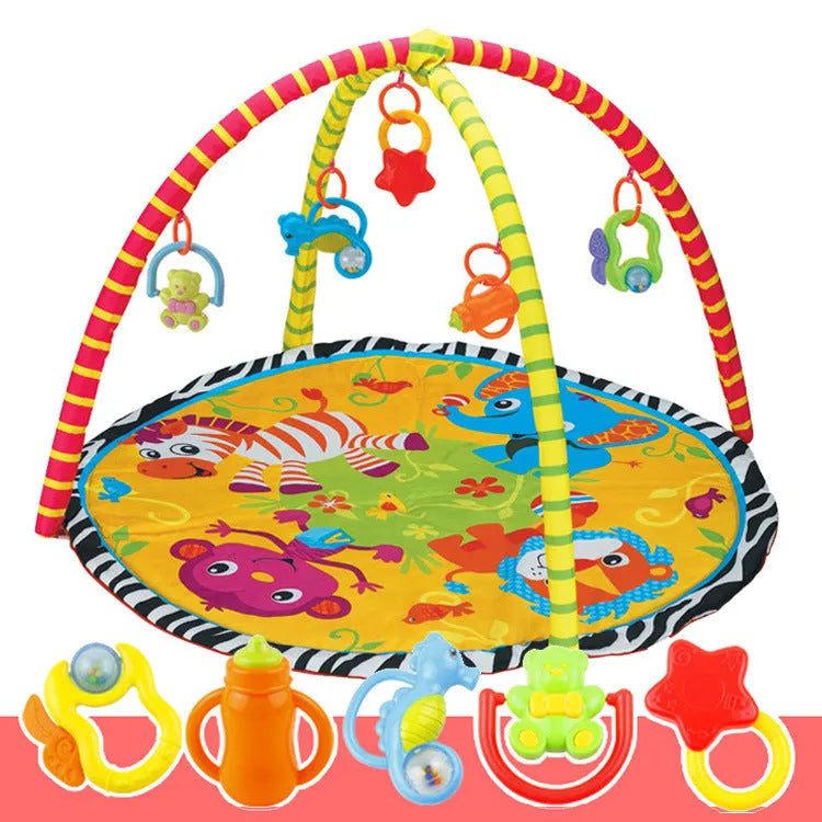 Baby gymnastic rack game blanket with velvet fabric crawling carpet in animal designs
