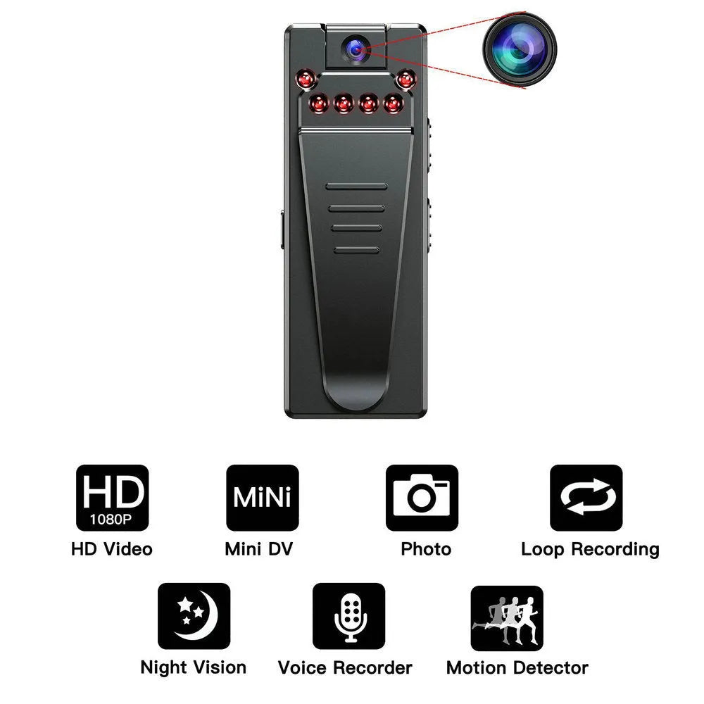 Black 1080p HD DV home camera with night vision and 90-degree rotation capability
