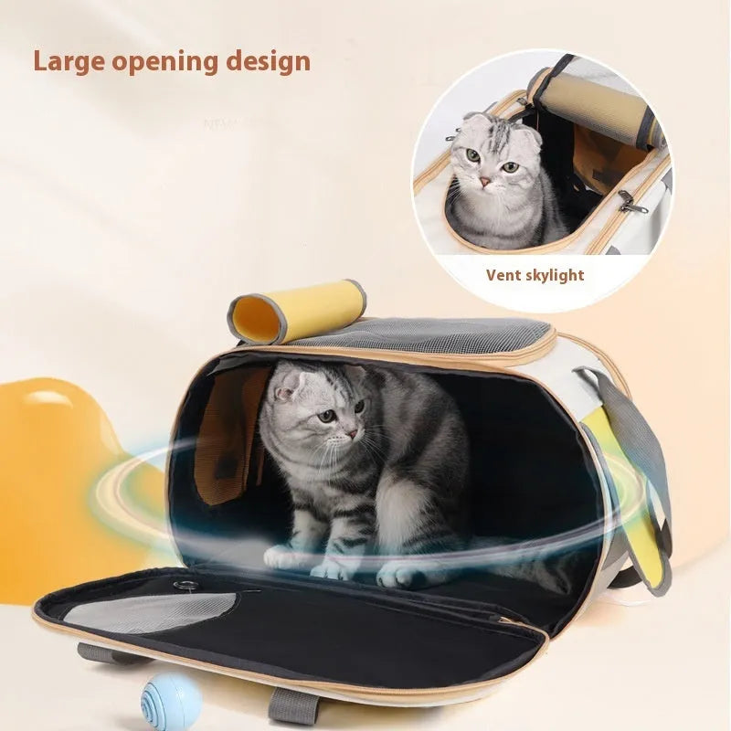 Foldable canvas pet bag with single shoulder strap in black, green or yellow colour