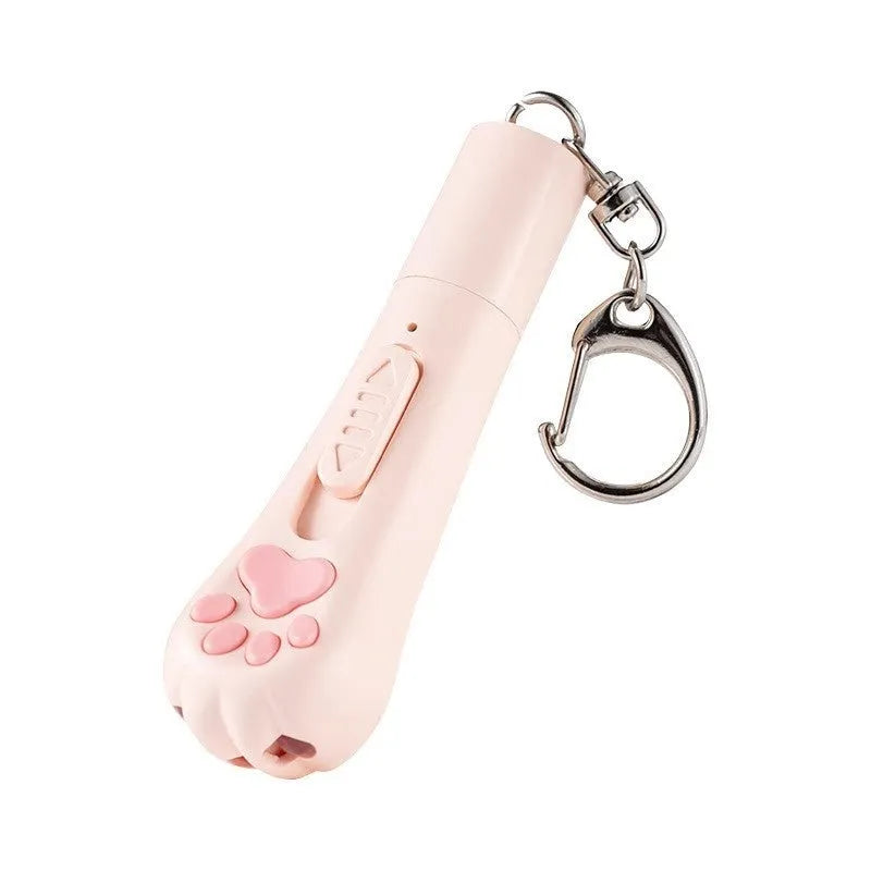 Cat pen light charging toy with teaser wand in cream white, pink or blue plastic