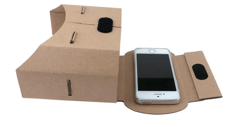 Colourful foldable paper VR glasses headset for smartphones with 4-6 inch screens.