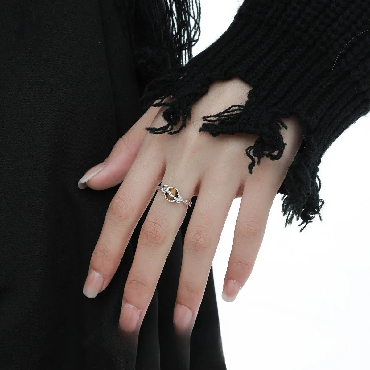 Silver Saturn design open ring with adjustable opening and white gold colour finish