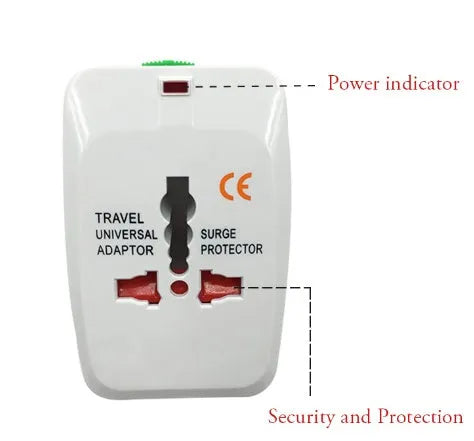 Universal travel plug converter measuring 73x50x39mm for global device charging
