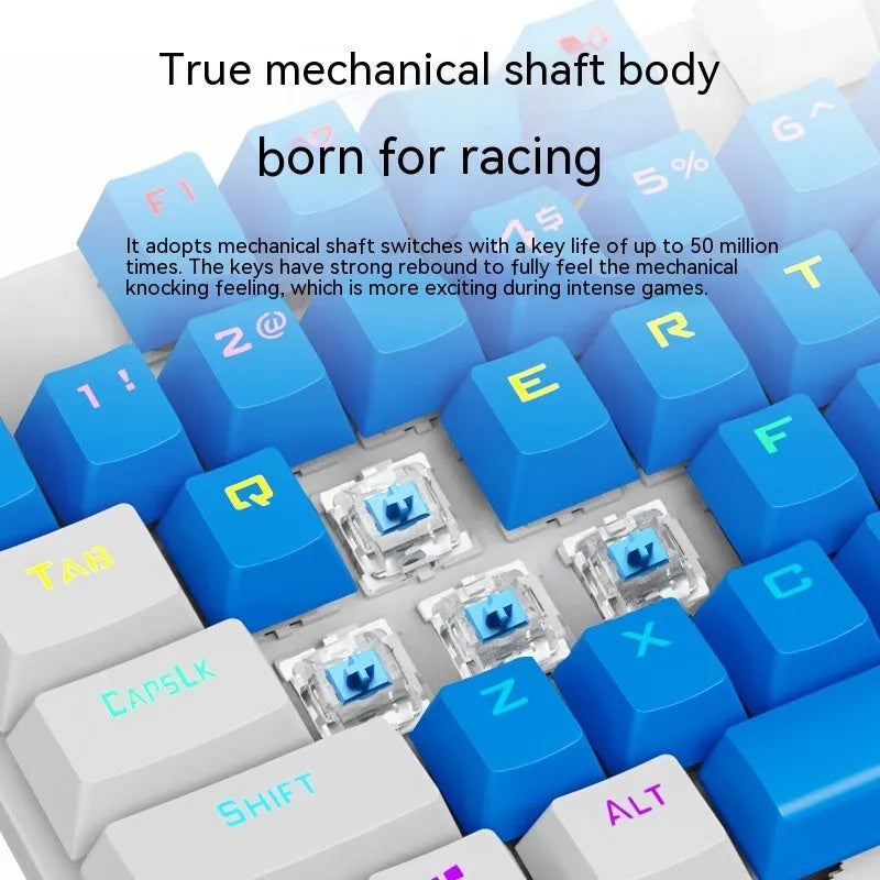 K87 mechanical wired keyboard with green or red axis switches in selected colour with metal construction