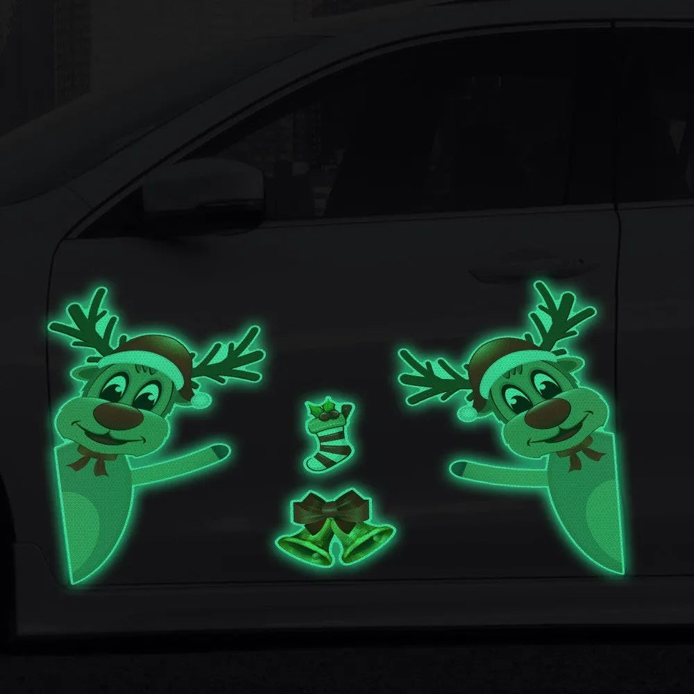 Christmas elk bell magnetic luminous reflective bumper stickers in cartoon style for vehicle decoration