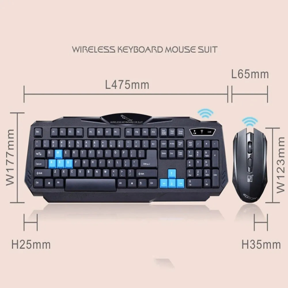 Wireless black keyboard and mouse combo with 2.4G USB receiver on desk