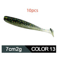 Soft worm fishing lure measuring 7 cm with two-tone colouration and T-tail design
