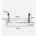 Silver stainless steel towel rack for hanging on the back of a kitchen cabinet door
