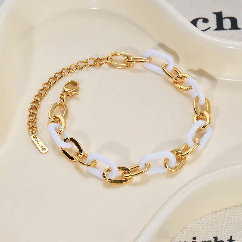 Women's stainless steel resin bracelet with double-layer heart design and electroplated metallic finish