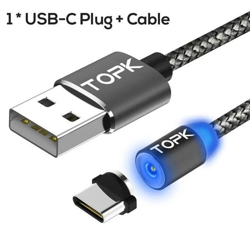 Magnetic charging cable with three separate plugs for Apple, Android and Type-C phones