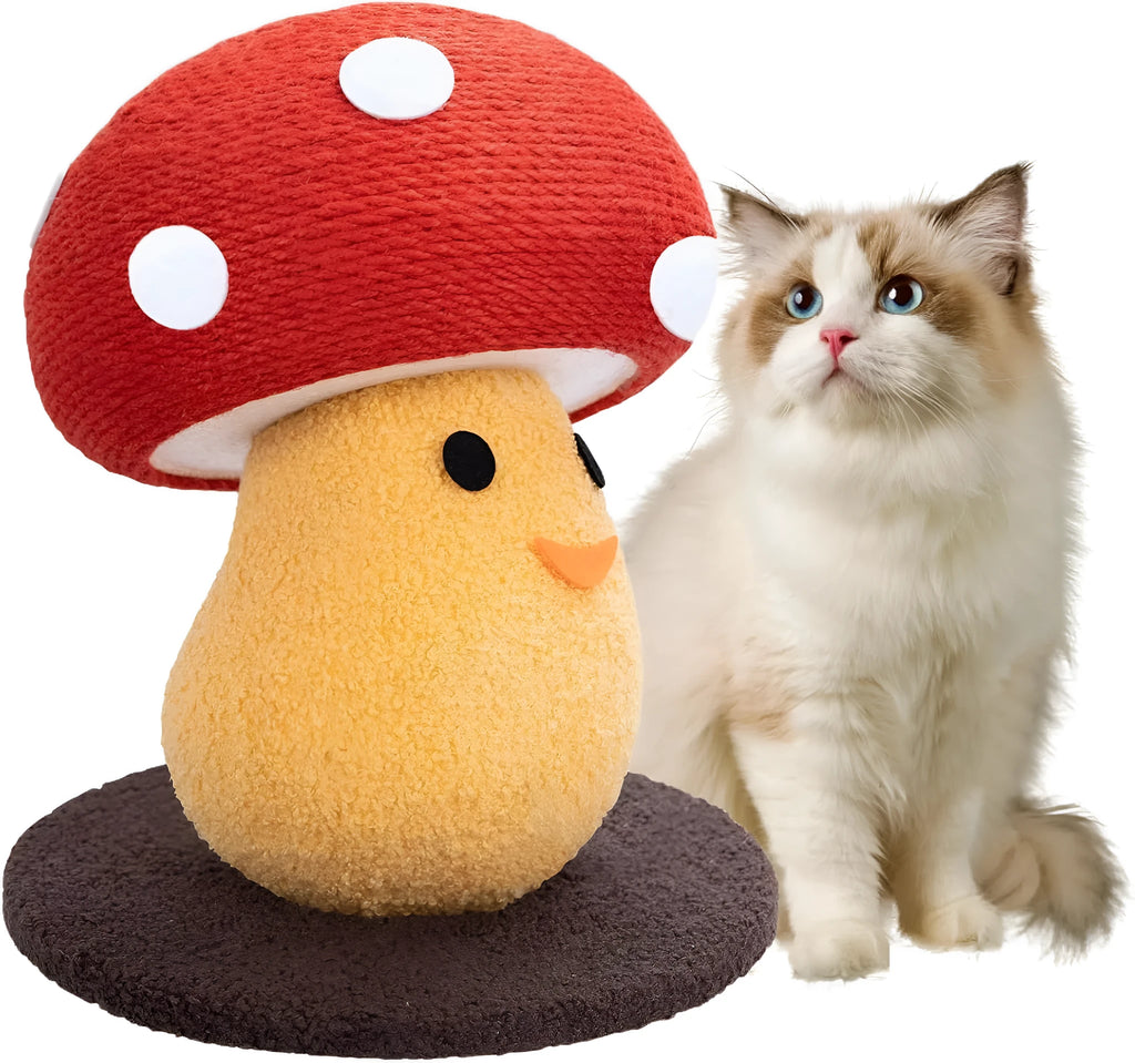 Foldable accordion design cardboard cat scratcher with mushroom shape measuring 35x30x30cm