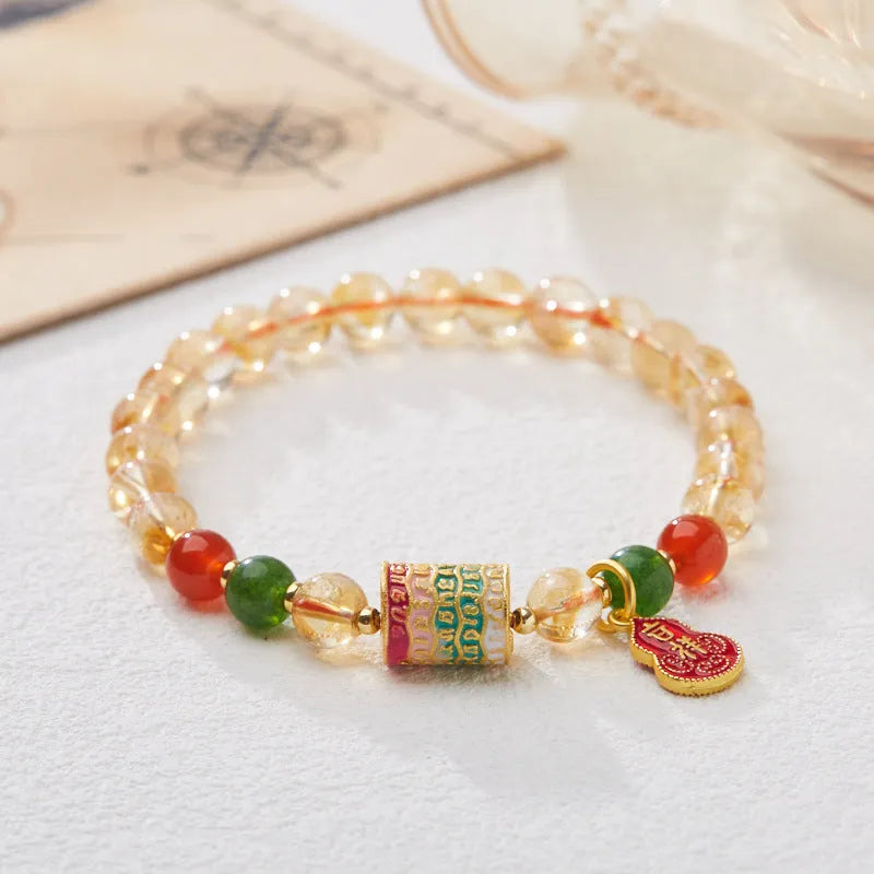 Hand-woven citrine five-sutra bracelet with 6mm geometric crystal beads