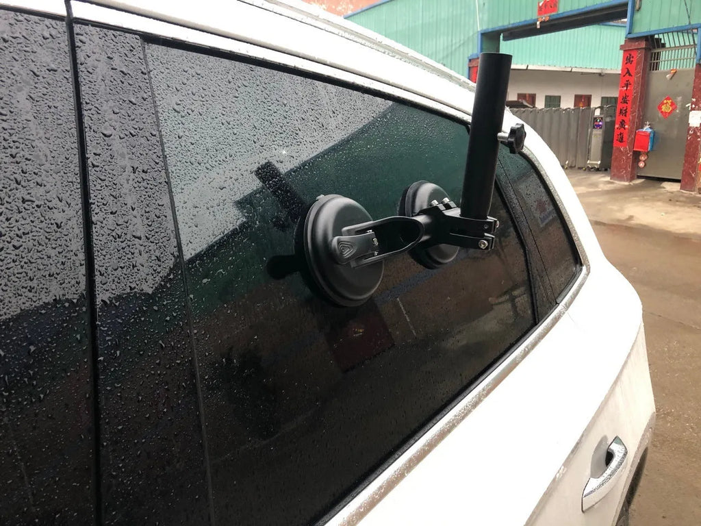 Black off-road car glass sucker flagpole mounting base with round rubber suction cup