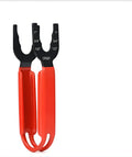 Orange handled adjustable pipe wrench made of chromed steel, 22 cm long.
