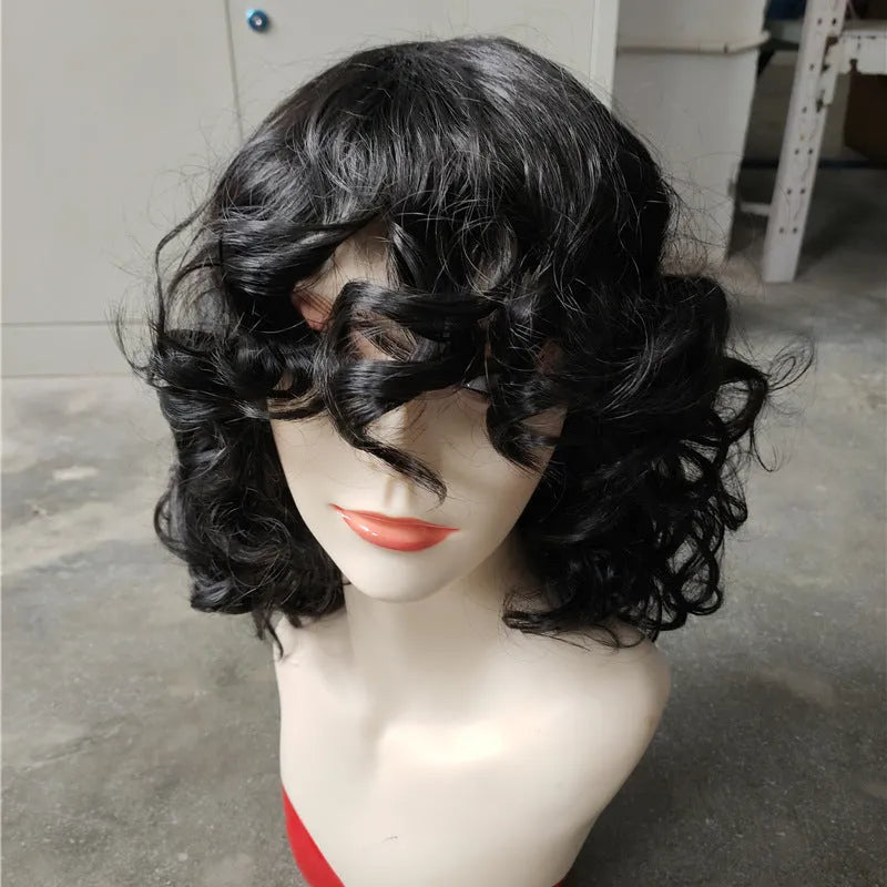 Black synthetic afro wig with long curly African styling for women