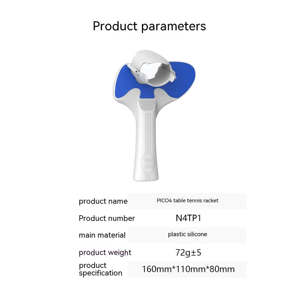 Red and blue PICO 4 VR controller table tennis hand grip accessory showing plastic silicone construction
