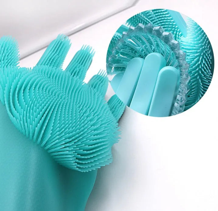 Silicone heat-resistant cleaning gloves with sponge surface in various colour options