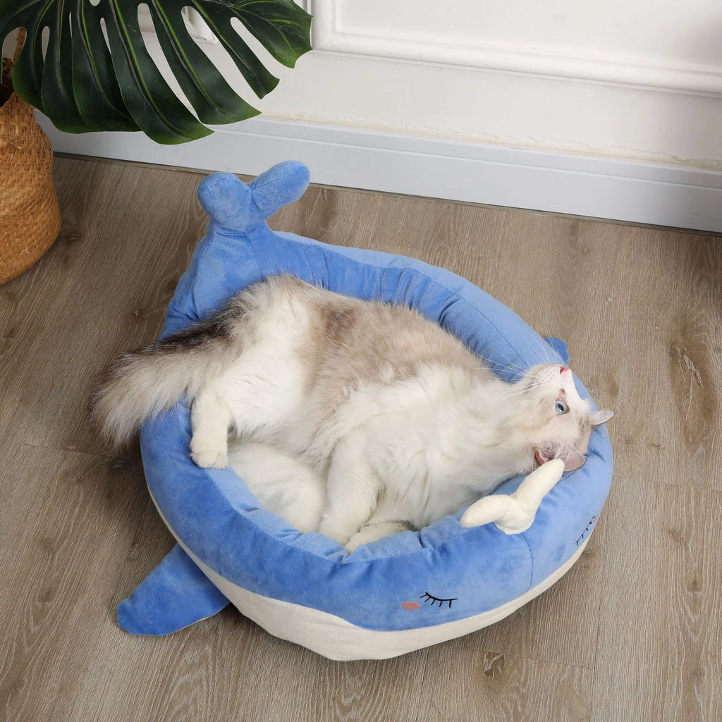 Blue duck-shaped pet bed sofa for small dogs and cats with fluffy polyester cushion