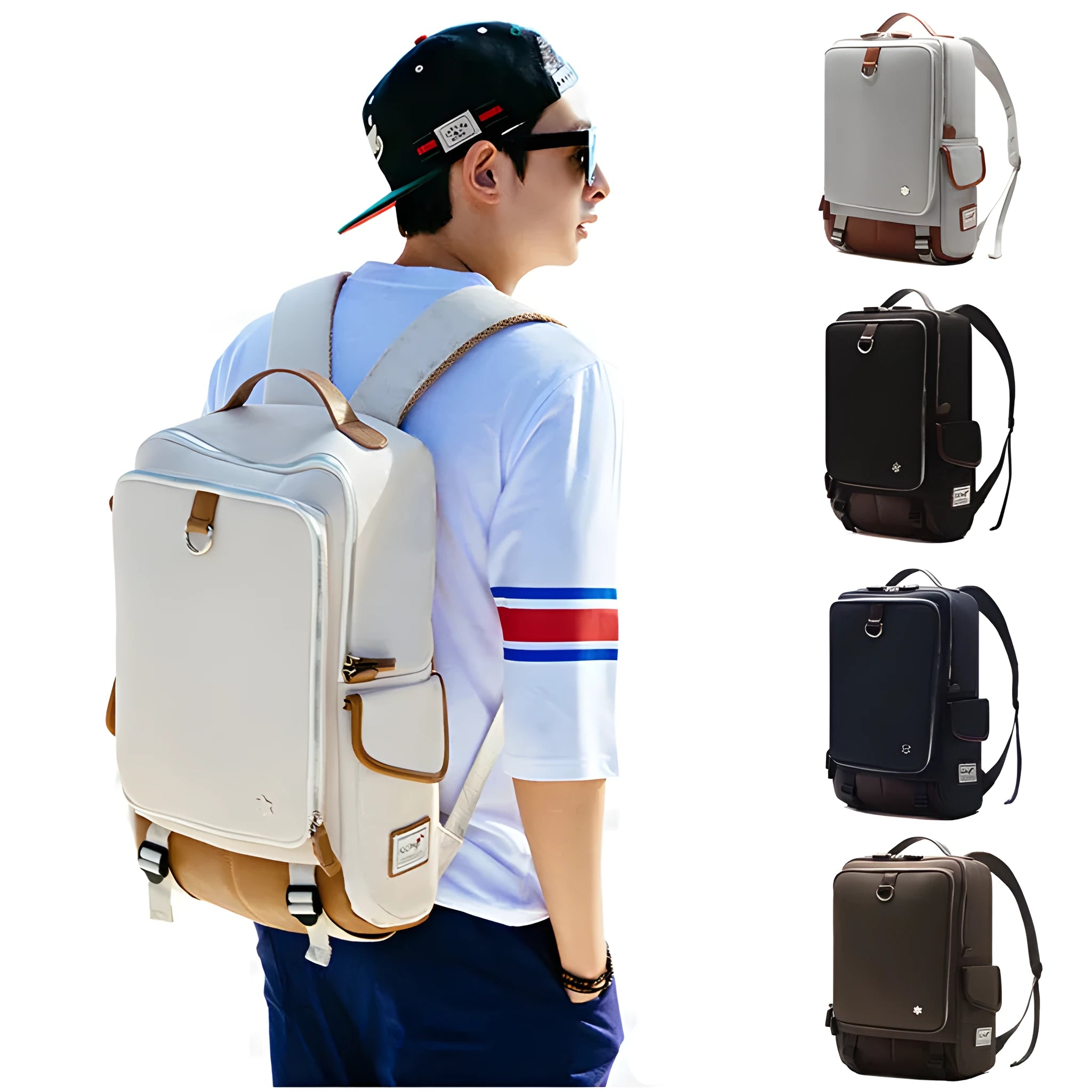Modern Korean design Oxford cloth men's backpack in army green colour showing large capacity.