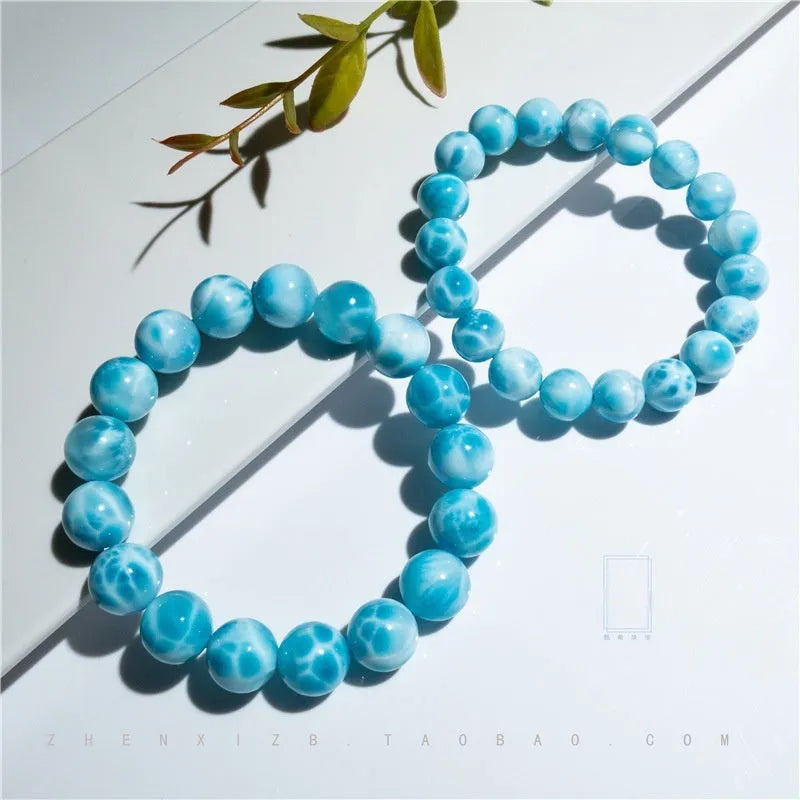 Blue bodhi bracelet with natural crystal sea-pattern stones and pearl accents