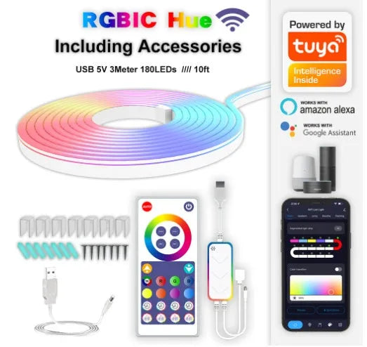 3-metre USB-powered RGB neon light strip with remote control showing music sync capability
