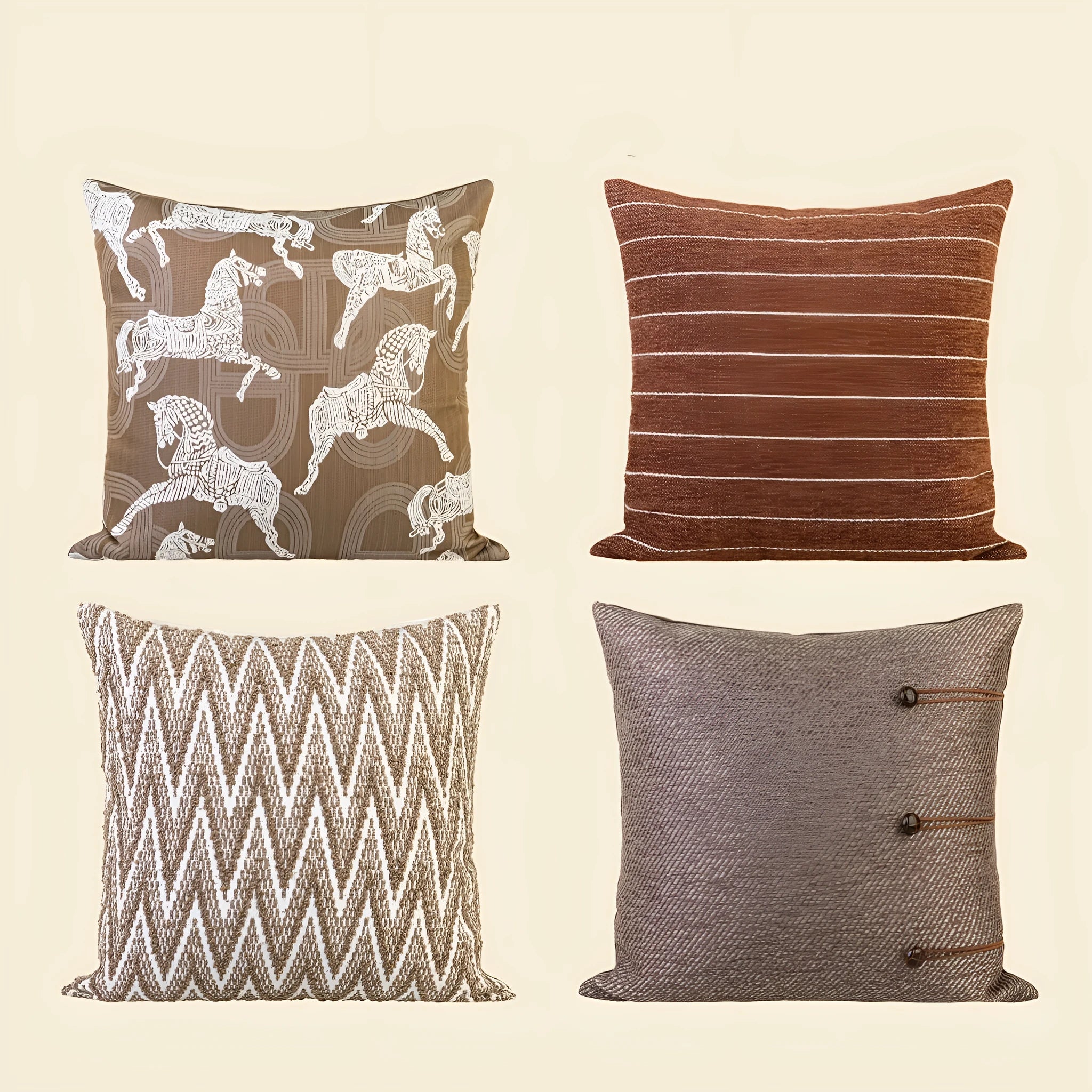 Chinese style geometric pattern feather velvet sofa pillow in Maillard colours, 45cm square.