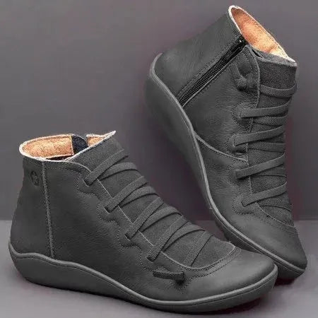 Women's casual ankle booties with wedge heel and round toe in artificial PU material