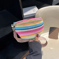 Bohemian woven straw beach bag with single strap in pink or blue showing sandwich pocket and shell shape