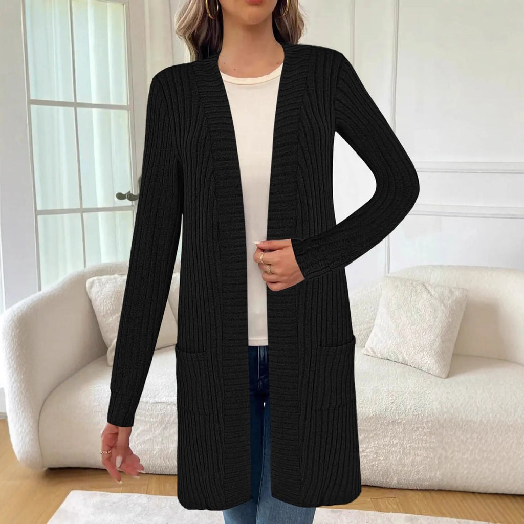 Long sleeve loose pocket knitted cardigan jacket in polyester available in sizes 1XL to 5XL