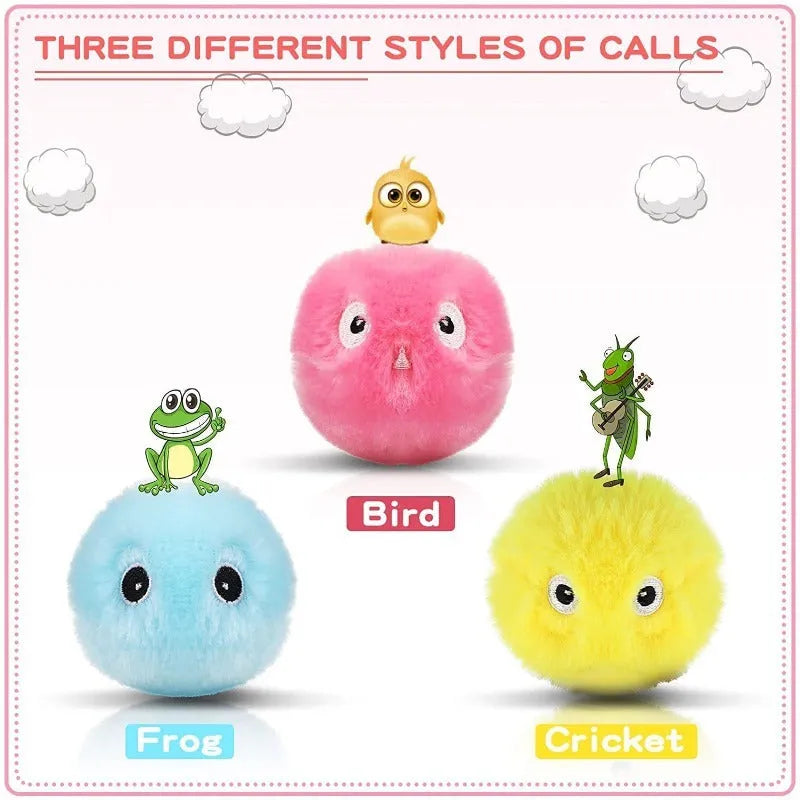 Interactive cat toy ball in blue, pink and yellow colours with animal sounds and touch trigger