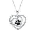 Women's dog paw print heart necklace on cross chain, electroplated copper construction