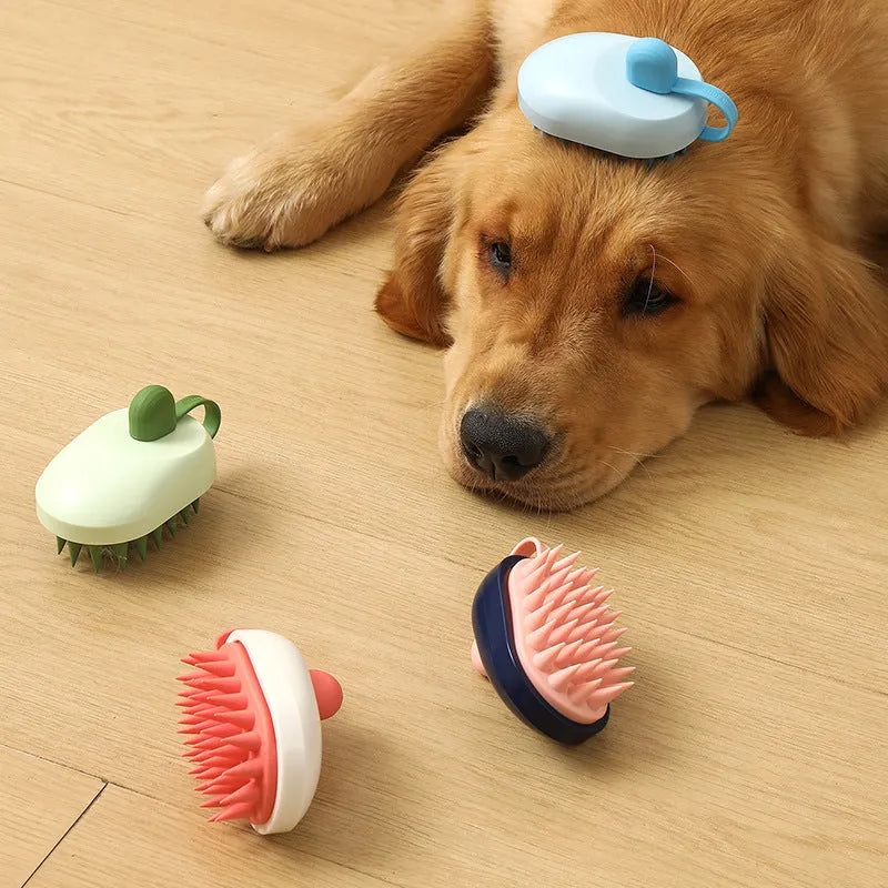 Soft silicone pet grooming brush with massage function for dogs in blue colour
