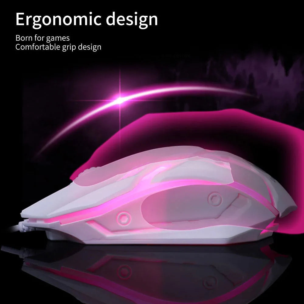 Black wired computer mouse with colourful side glow lighting and USB cable
