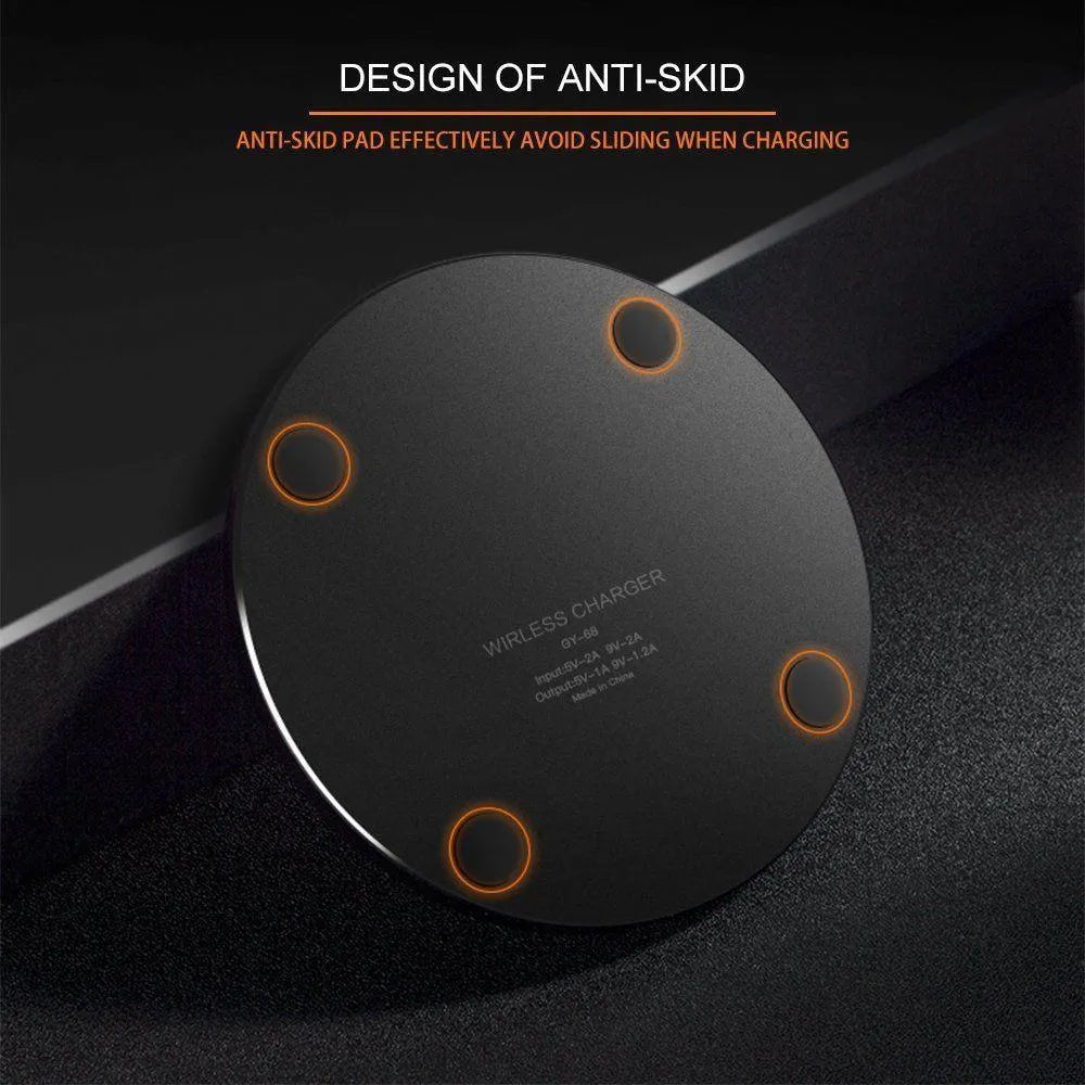 Black ultra-thin square 9V Qi fast wireless charging pad with USB cable