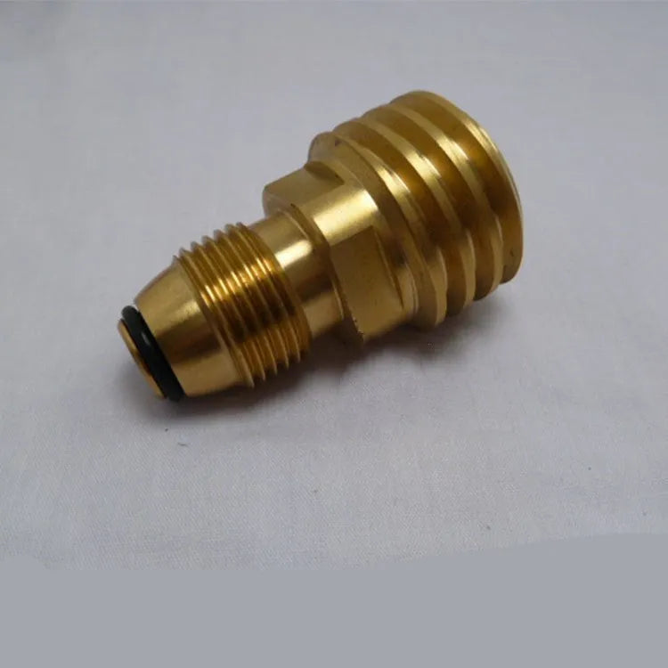 Brass gas brazier adapter with gold finish and 7mm external thread taper
