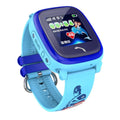 Blue children's waterproof smart watch with a silicone strap and touch screen display.