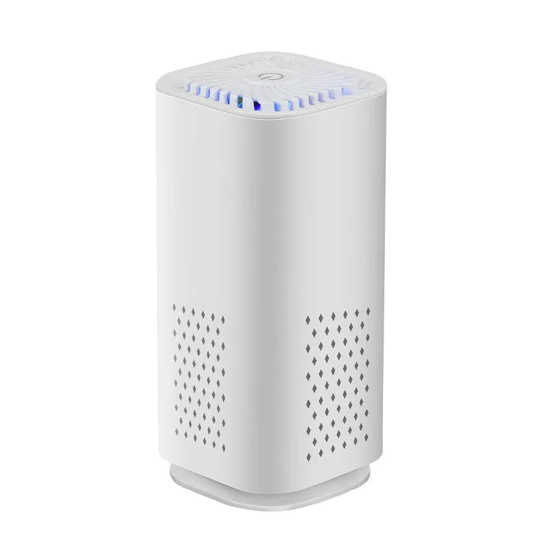 Mini USB car air purifier in black or white for spaces under 10 square metres