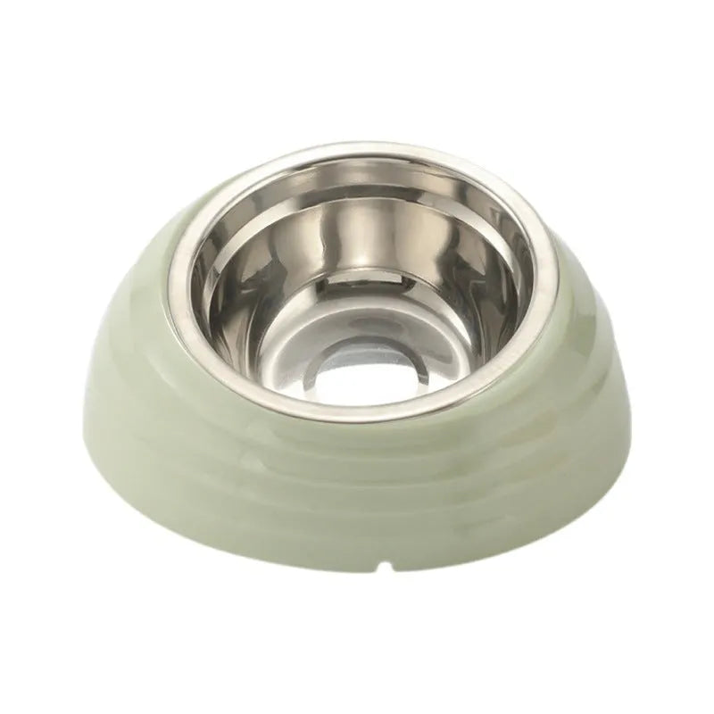 Stainless steel cat bowl in plastic holder available in beige, brown and light green colours