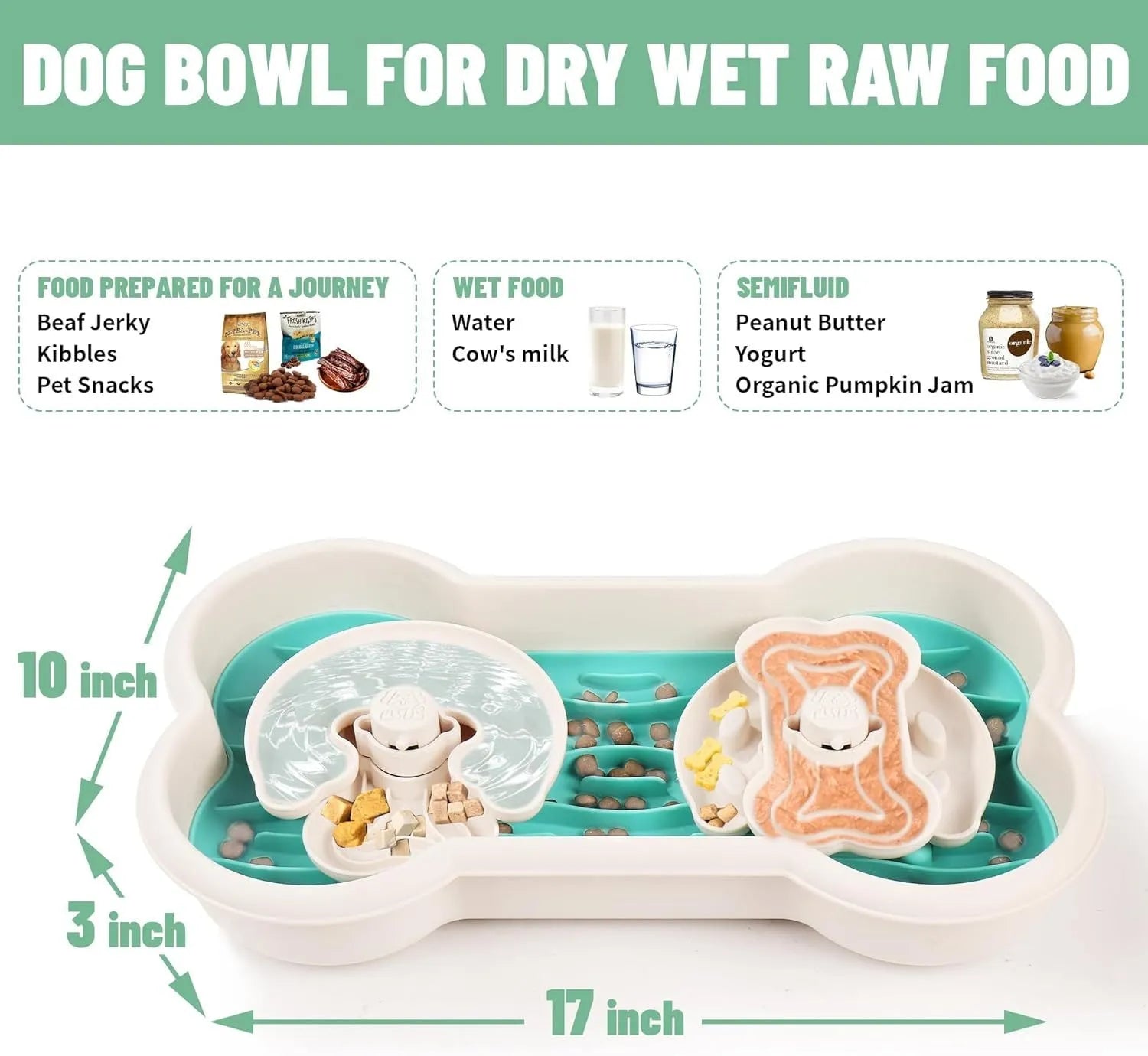 Large green slow feeder dog bowl with wave pattern and grooves, featuring anti-slip suction cups on base.