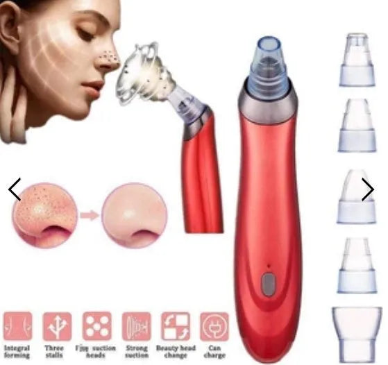 Electric blackhead remover device with interchangeable nozzles in black colour.