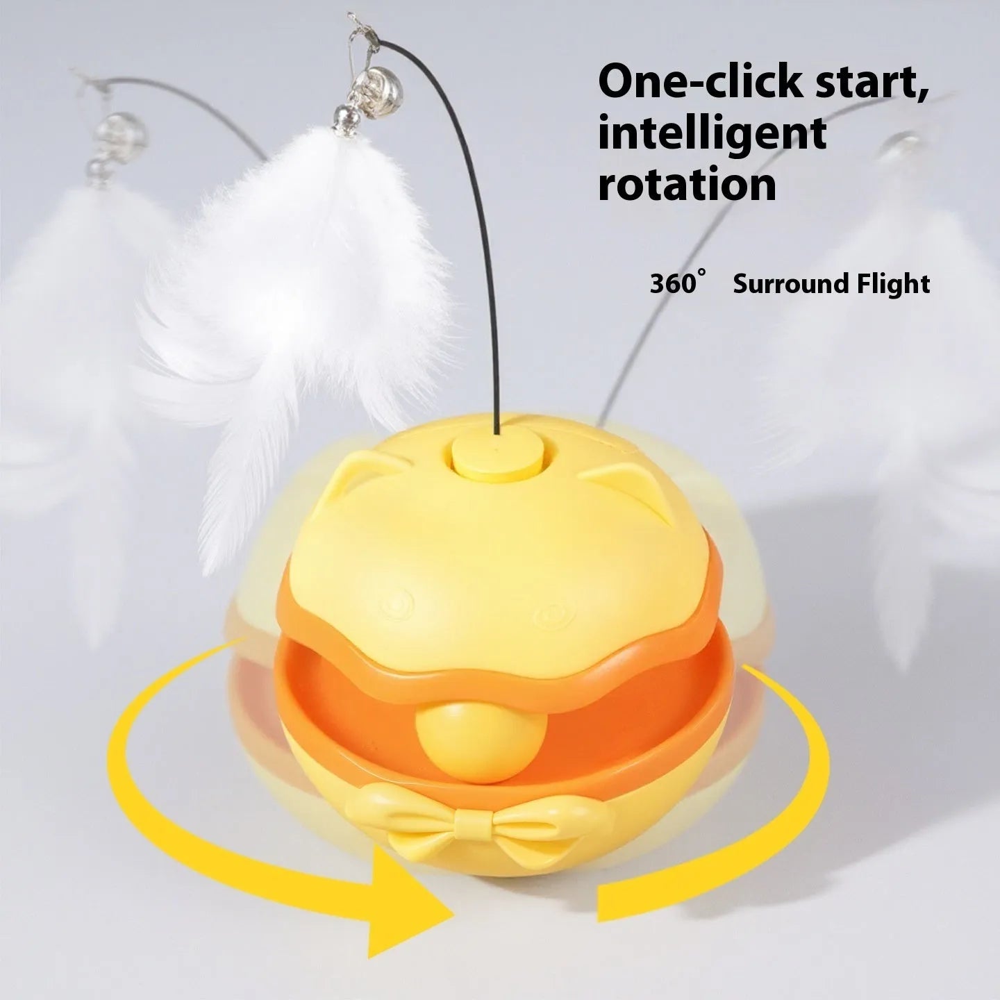 Electric cat toy tumbler teaser stick in lemon yellow, sky blue, or soft fog grey colour