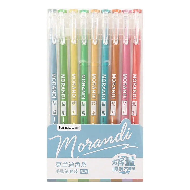 Retro gel pen set with nine 0.5mm needle tip pens in Japanese-inspired colours