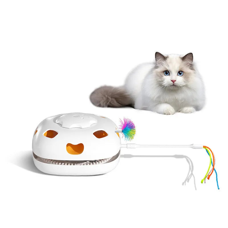 Plastic self-hi relief cat teaser toy measuring 19.8 by 11.5 by 19.5 centimetres