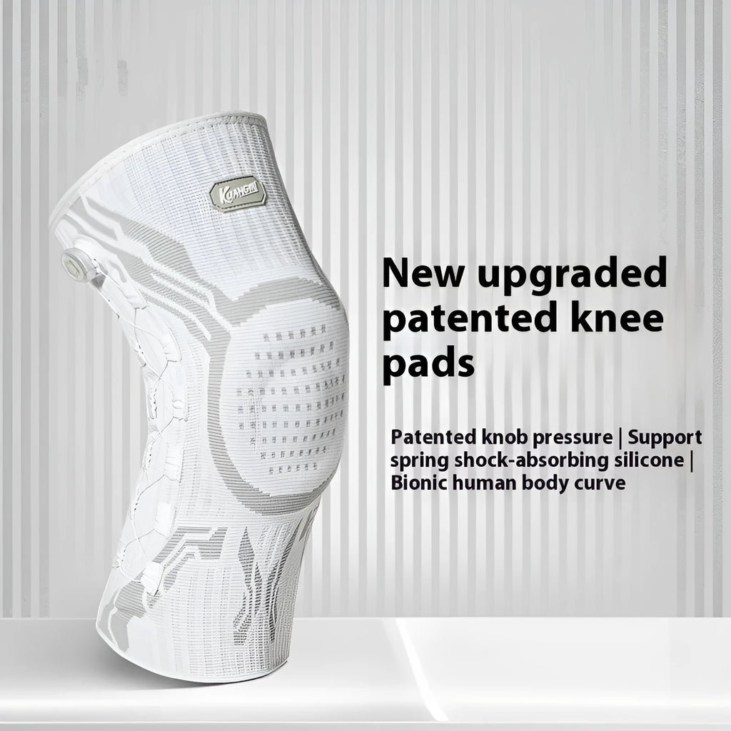 Grey white sports knee pad for left or right foot in adult sizing for basketball football running protection