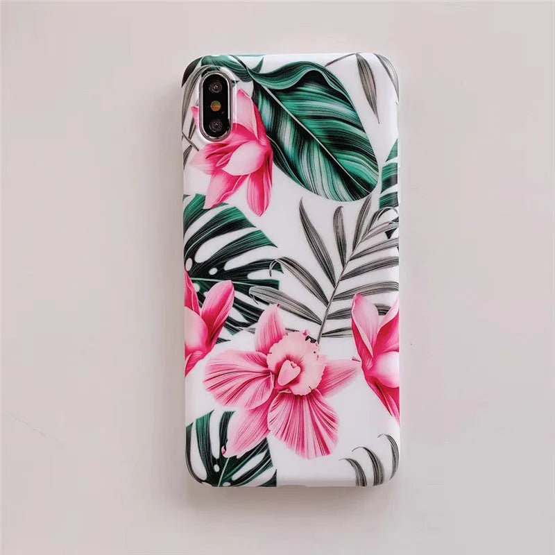 Pink floral pattern TPU back cover phone case for iPhone models