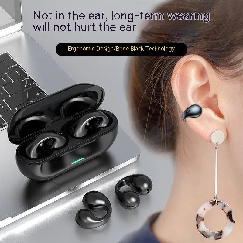 Wireless Ear Clip Bluetooth Headset TWS Not In-Ear Sports Wireless Bone Conduction 5.3 Bluetooth Headset PC ABS Black White Waterproof Breathing Light Call Function Voice Control Support Music