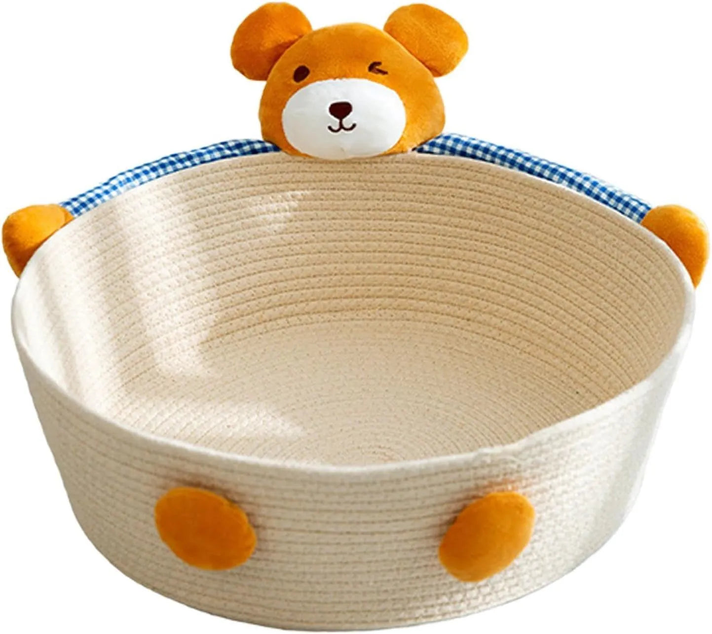 Woven cotton rope cat bed basket with integrated scratching pad in three size options