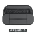 Black leather car seat rear storage bag with dimensions 36cm by 8cm by 24cm